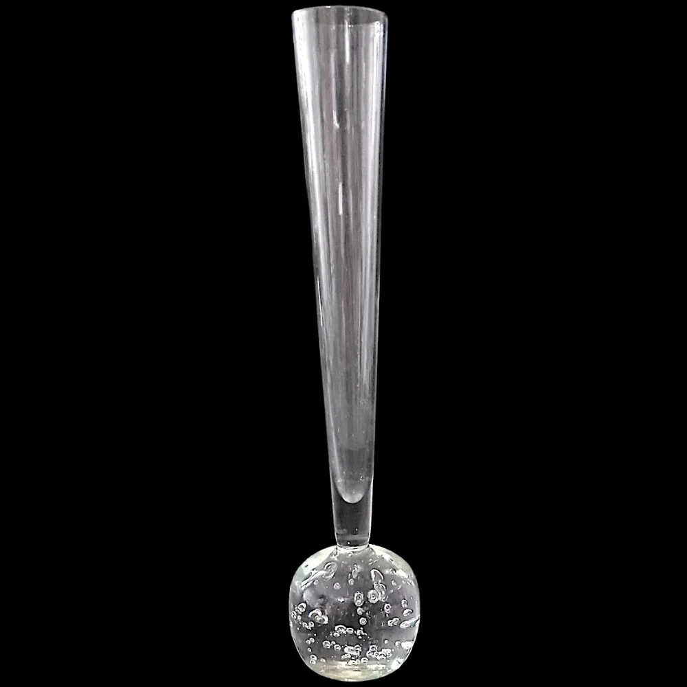 Vtg Bubble‎ Art Glass Bud Vase Paperweight Hand Blown ICY Clear Boiling Affect